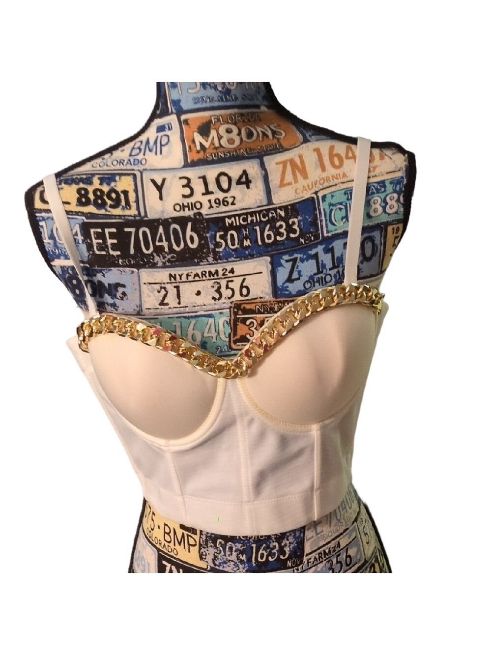 Micas White Corset Gold Chain Corset Bustier Top Size Medium